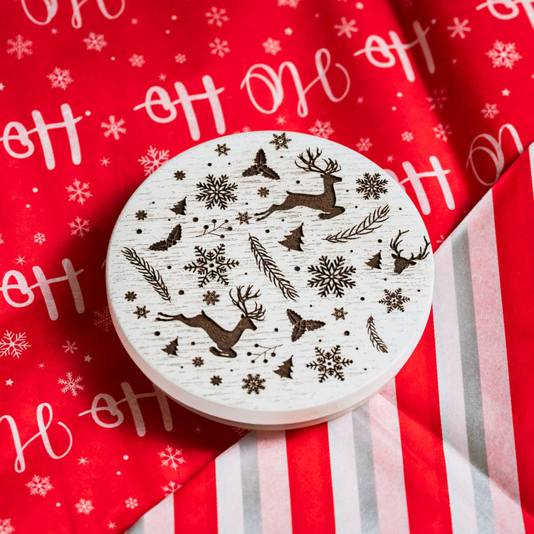 Candle Shack UK Lid Dasher - Christmas White Wooden Lid For 30cl Candle