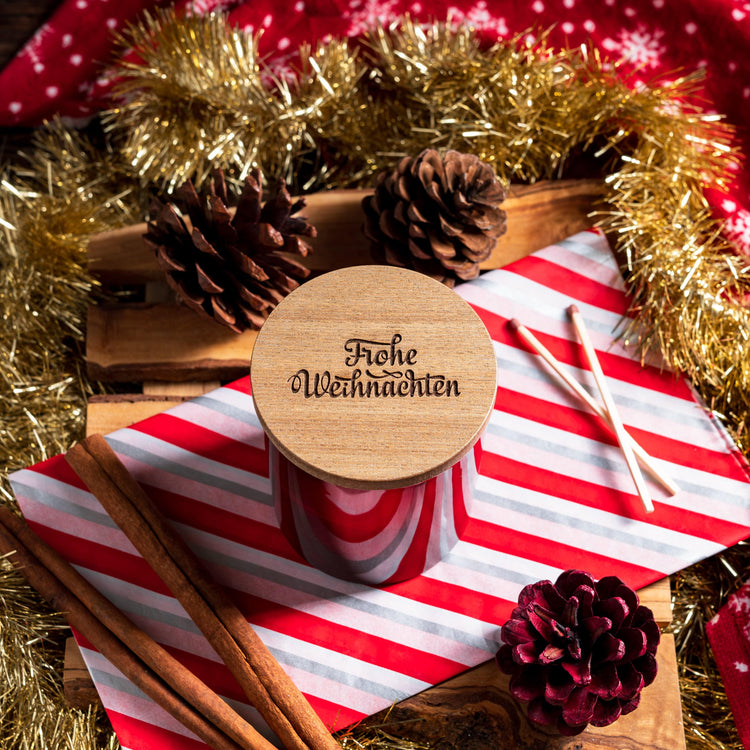 Candle Shack UK Lid Frohe Weihnachten - Christmas Natural Wooden Lid For 30cl Candle