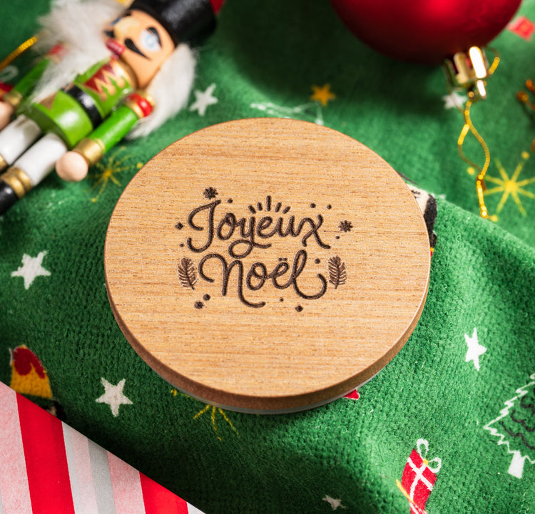 Candle Shack UK Lid Joyeux Noël - Christmas Natural Wooden Lid For 30cl Candle