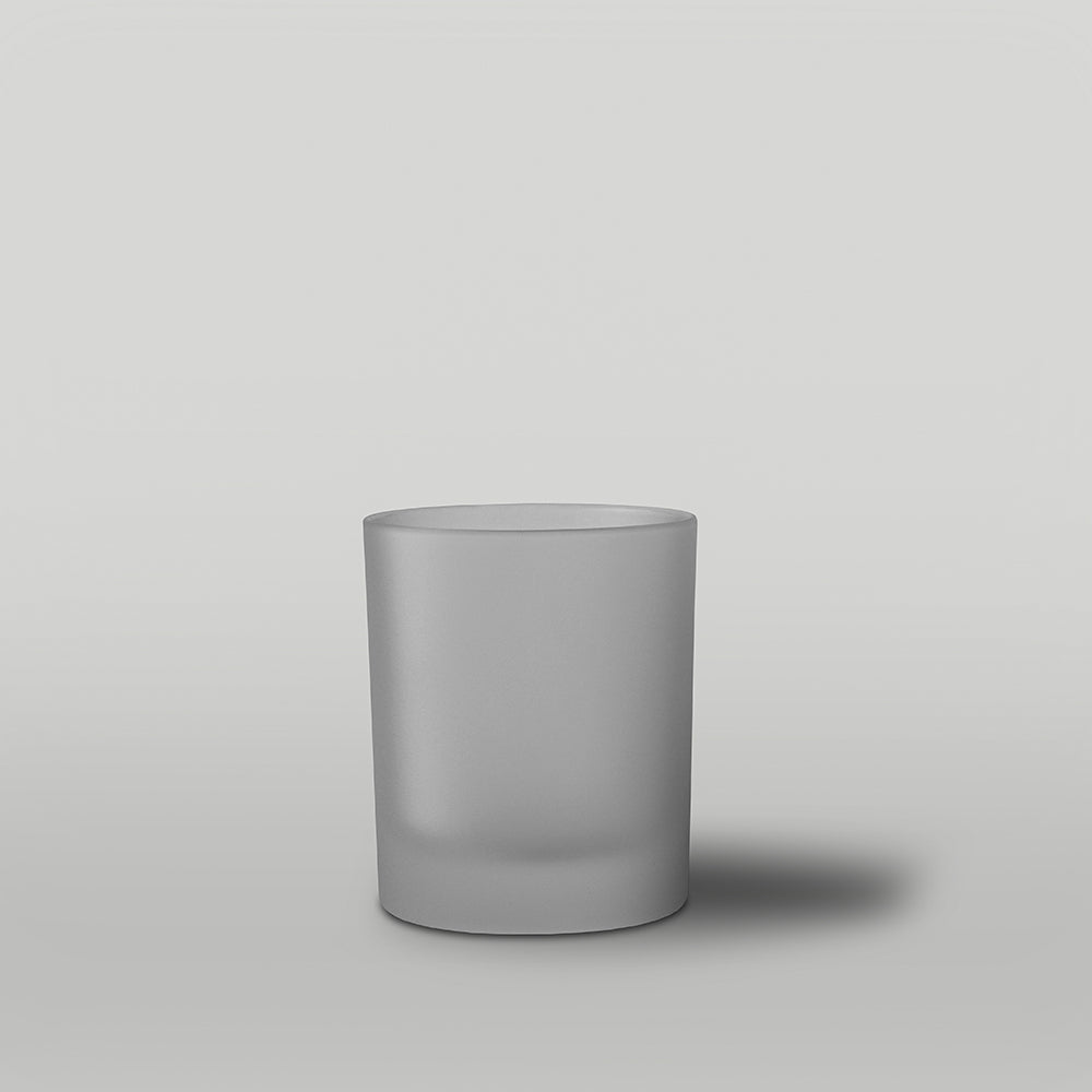 Frosted glass 30cl candle jar on a light gray background