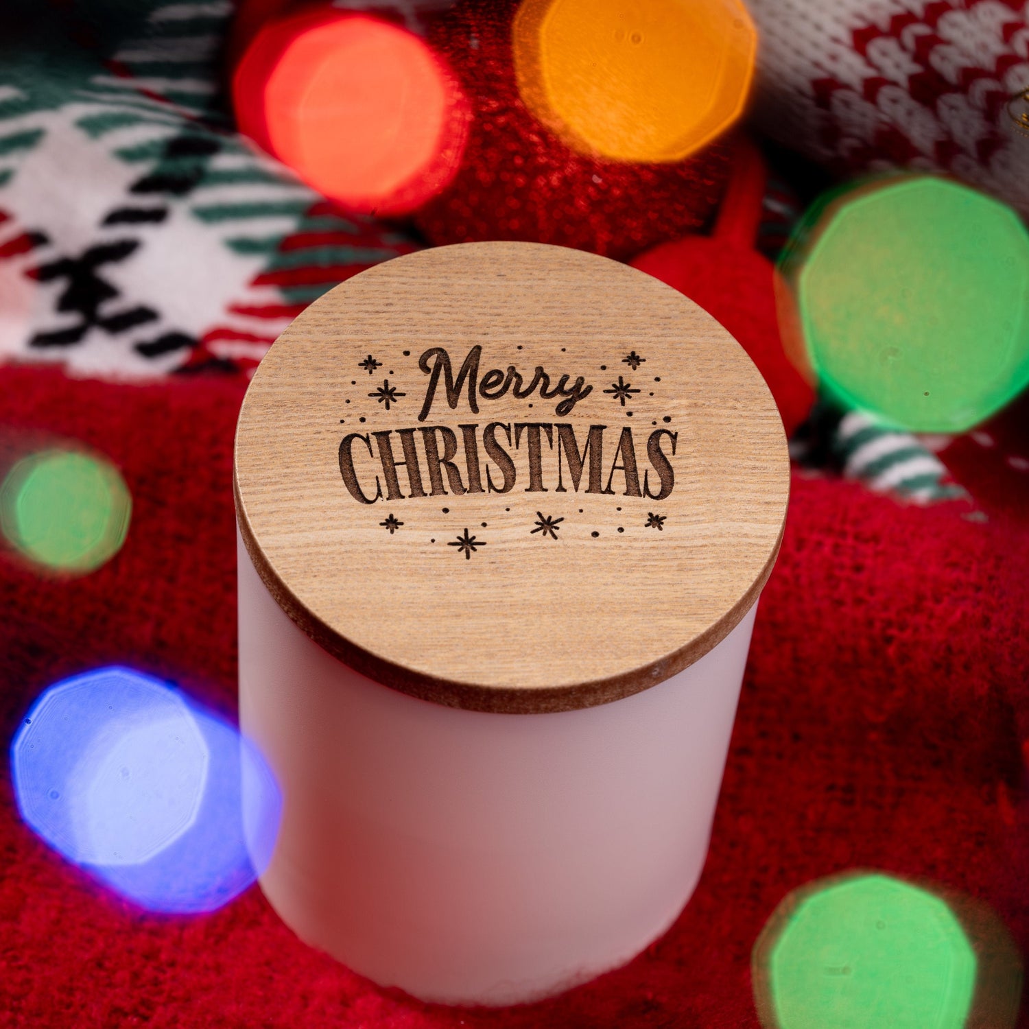 Candle Shack UK Lid Merry Christmas - Christmas Natural Wooden Lid For 30cl Candle