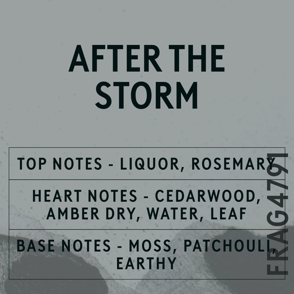 After The Storm fragrance oil - Candle Shack aluminium bottle with dried botanicals on a dark slate background