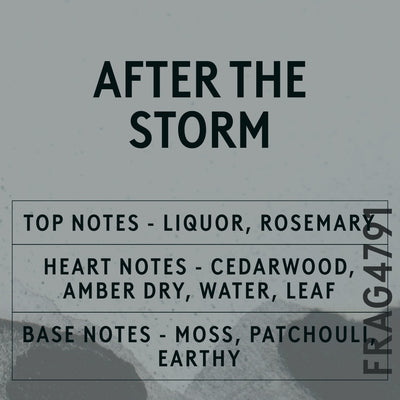 After The Storm fragrance oil - Candle Shack aluminium bottle with dried botanicals on a dark slate background
