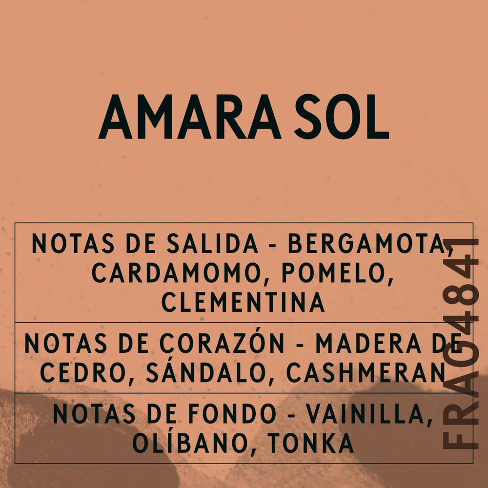 Amara Sol Fragrance Oil scent card (Spanish)