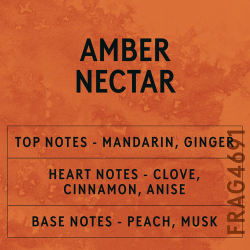 Amber Nectar fragrance oil - Candle Shack aluminium bottle with dried botanicals on a dark slate background