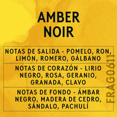 Amber Noir Fragrance Oil scent card (Spanish)
