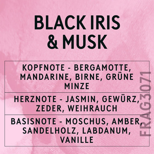 Black Iris & Musk Fragrance Oil scent card (German)