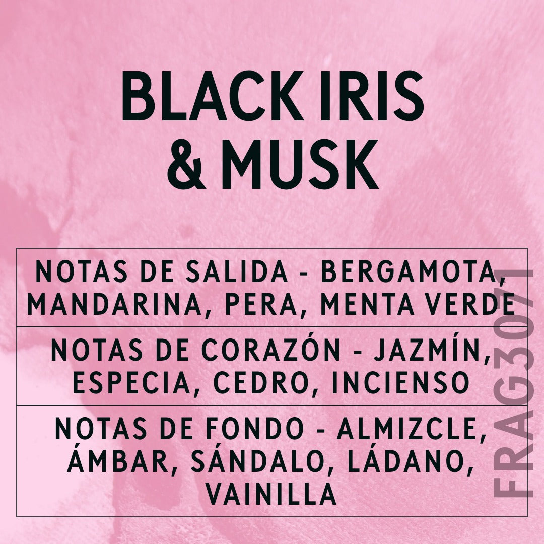 Black Iris & Musk Fragrance Oil scent card (Spanish)