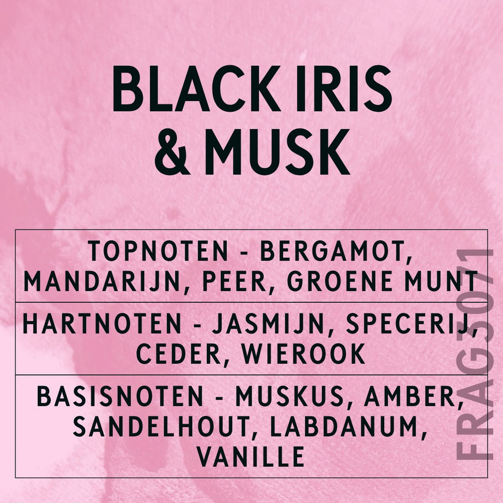 Black Iris & Musk Fragrance Oil scent card (Dutch)