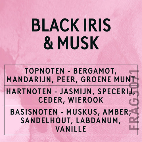 Black Iris & Musk Fragrance Oil scent card (Dutch)