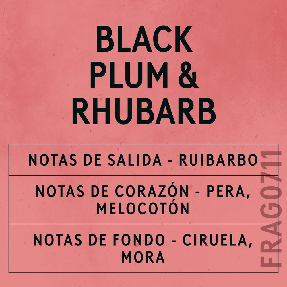 Black Plum & Rhubarb Fragrance Oil scent card (Spanish)