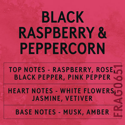 Black Raspberry & Peppercorn fragrance oil - Candle Shack aluminium bottle with dried botanicals on a dark slate background