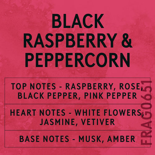 Black Raspberry & Peppercorn fragrance oil - Candle Shack aluminium bottle with dried botanicals on a dark slate background