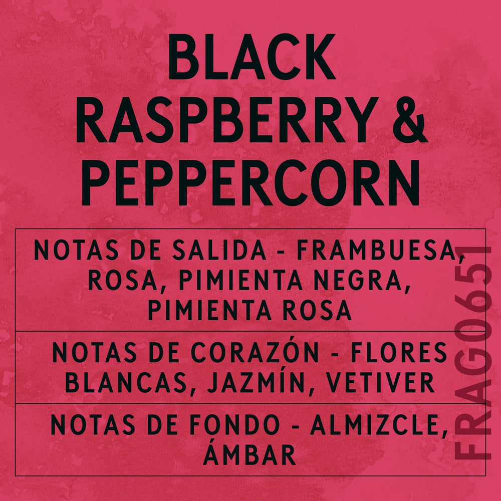 Black Raspberry & Peppercorn Fragrance Oil scent card (Spanish)