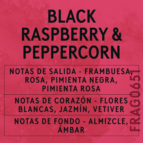 Black Raspberry & Peppercorn Fragrance Oil scent card (Spanish)