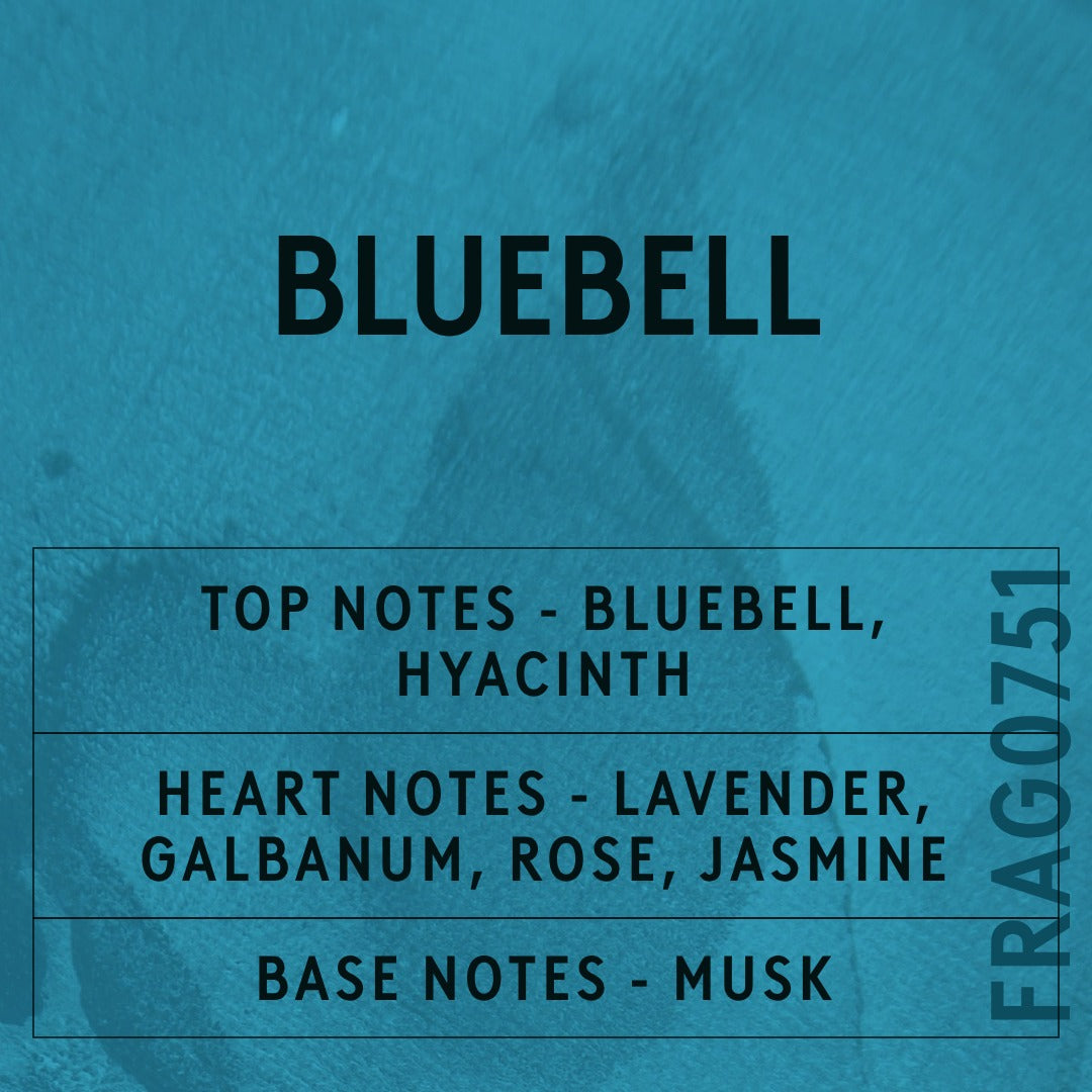 Bluebell fragrance oil - Candle Shack aluminium bottle with dried botanicals on a dark slate background