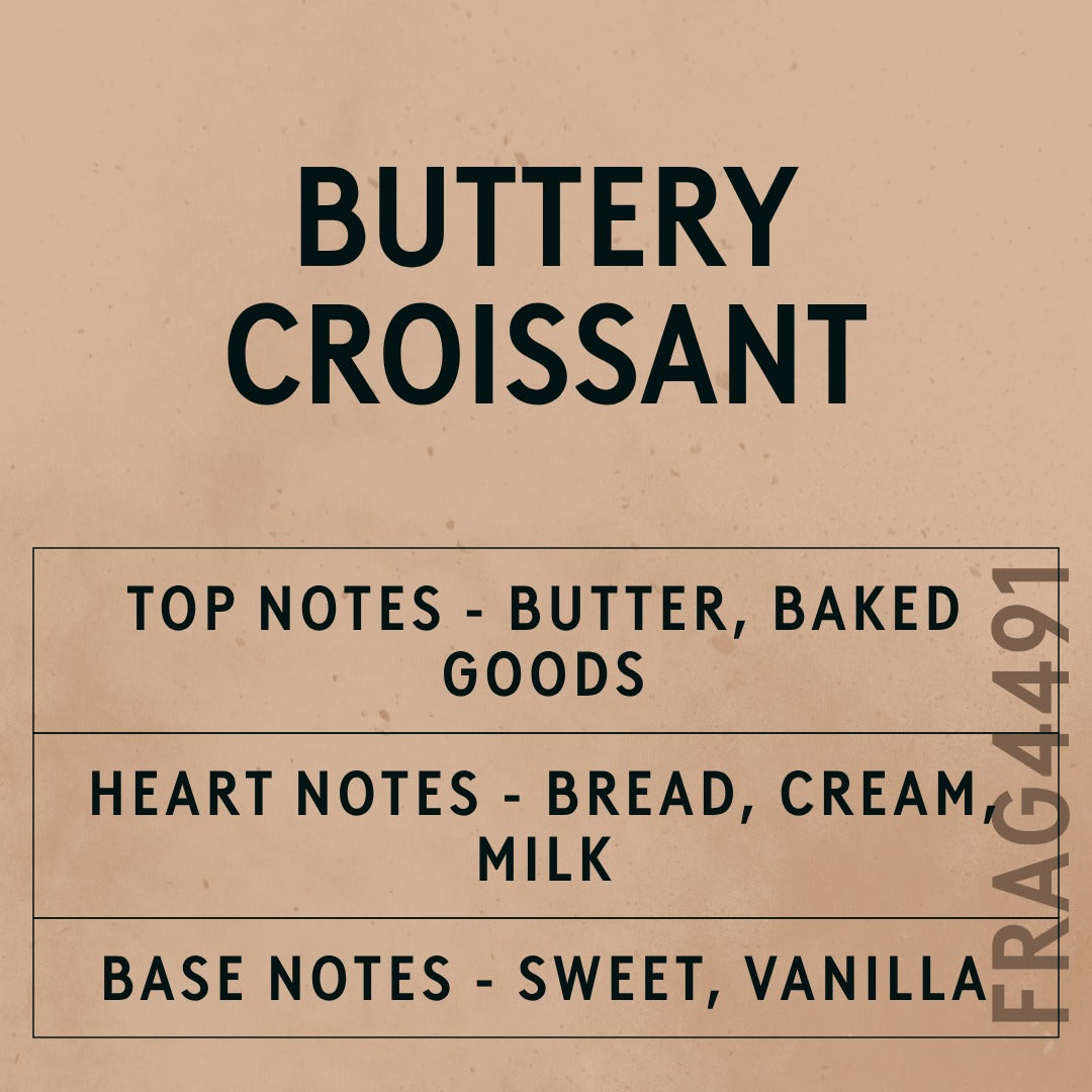 Buttery Croissant fragrance oil - Candle Shack aluminium bottle with dried botanicals on a dark slate background