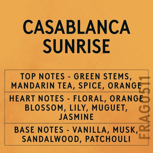 Casablanca Sunrise fragrance oil - Candle Shack aluminium bottle with dried botanicals on a dark slate background