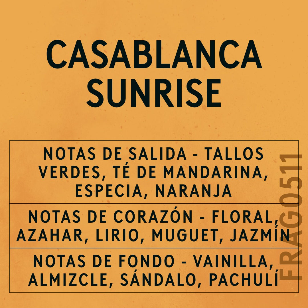 Casablanca Sunrise Fragrance Oil scent card (Spanish)