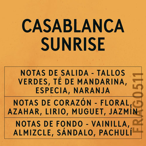 Casablanca Sunrise Fragrance Oil scent card (Spanish)