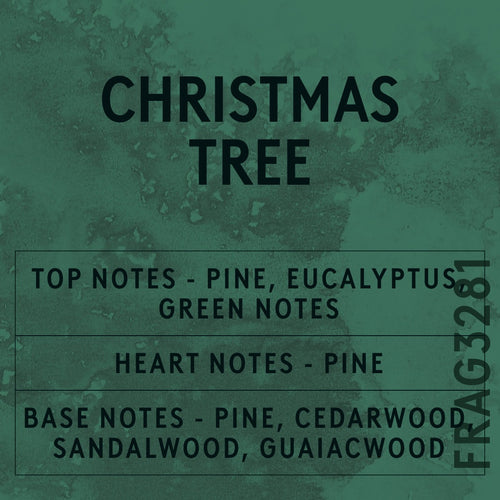 Christmas Tree fragrance oil - Candle Shack aluminium bottle with dried botanicals on a dark slate background