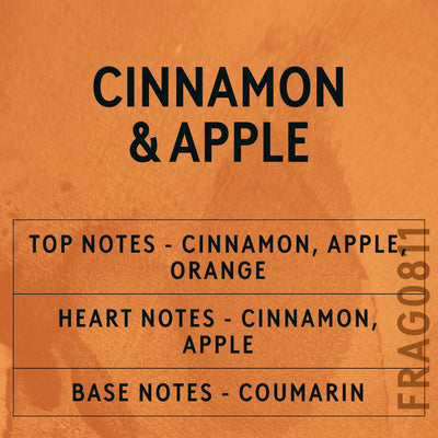 Cinnamon and Apple fragrance oil - Candle Shack aluminium bottle with dried botanicals on a dark slate background