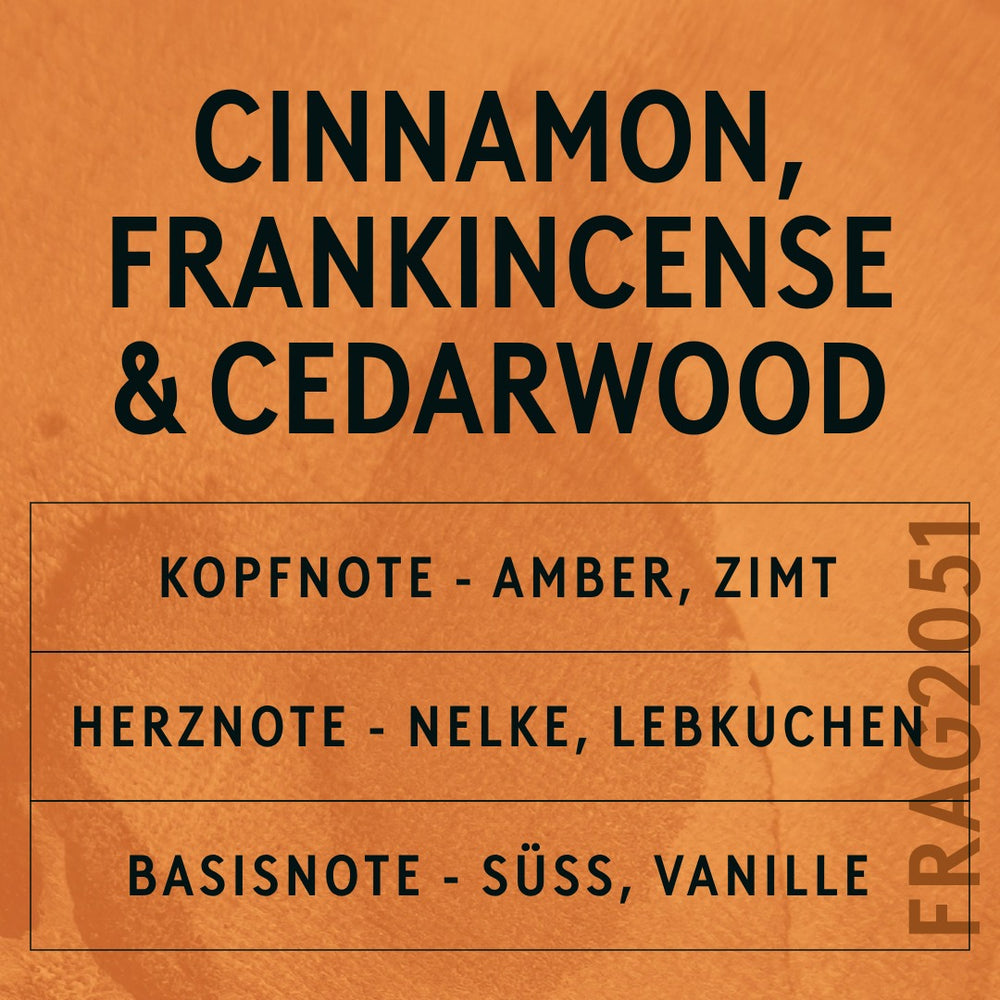 Cinnamon, Frankincense & Cedarwood Fragrance Oil scent card (German)