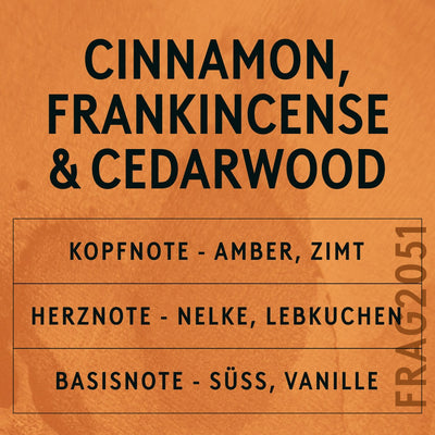 Cinnamon, Frankincense & Cedarwood Fragrance Oil scent card (German)