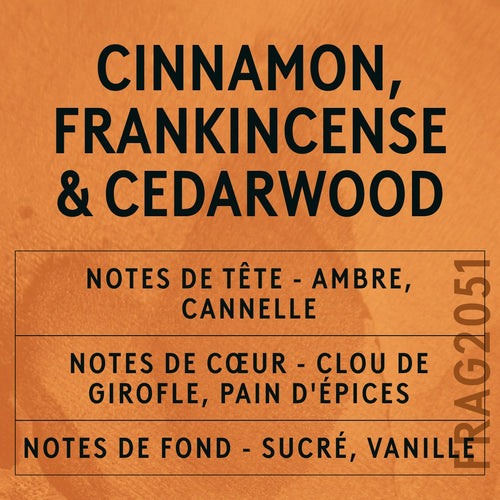 Cinnamon, Frankincense & Cedarwood Fragrance Oil scent card (French)