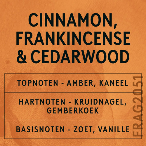 Cinnamon, Frankincense & Cedarwood Fragrance Oil scent card (Dutch)