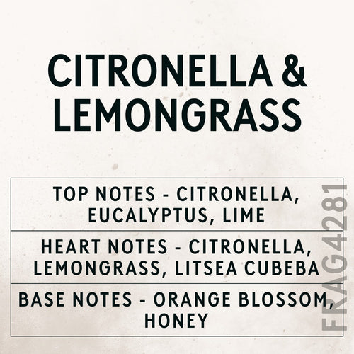 Citronella & Lemongrass Natural Oil with Citrepel Insect Repellent fragrance oil - Candle Shack aluminium bottle with dried botanicals on a dark slate background