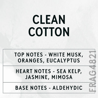 Clean Cotton fragrance oil - Candle Shack aluminium bottle with dried botanicals on a dark slate background