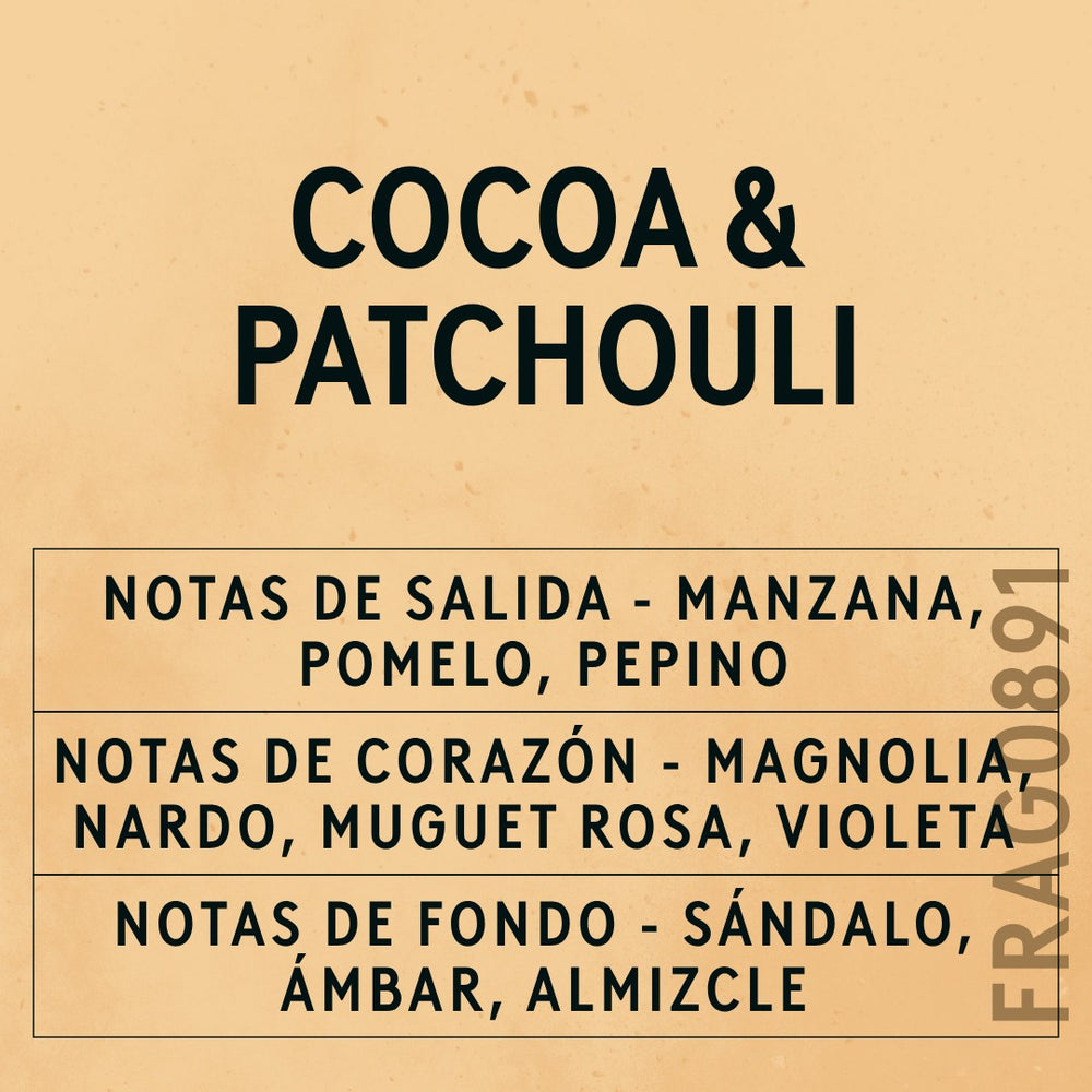 Cocoa & Patchouli Fragrance Oil scent card (Spanish)