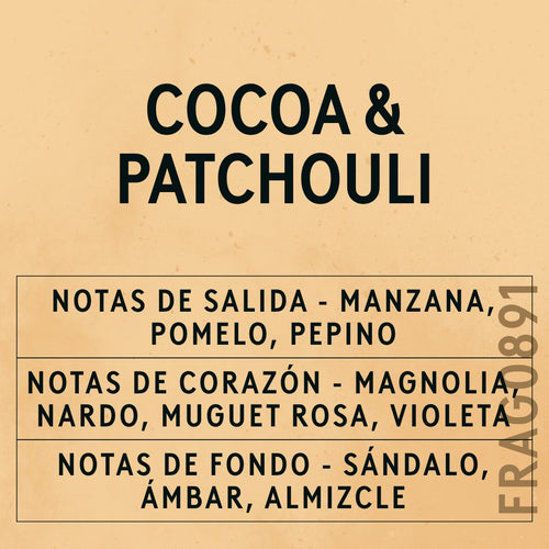 Cocoa & Patchouli Fragrance Oil scent card (Spanish)