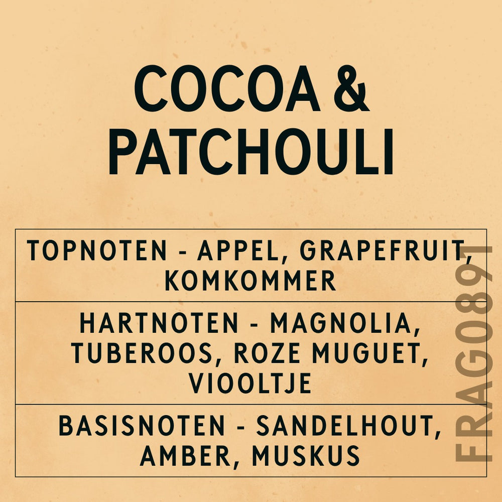 Cocoa & Patchouli Fragrance Oil scent card (Dutch)