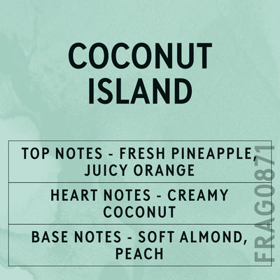 Coconut Island fragrance oil - Candle Shack aluminium bottle with dried botanicals on a dark slate background