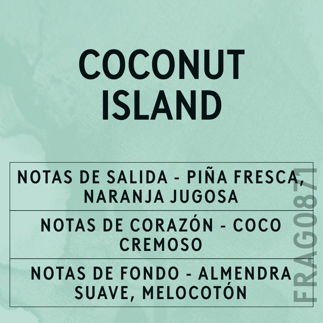 Coconut Island Fragrance Oil scent card (Spanish)