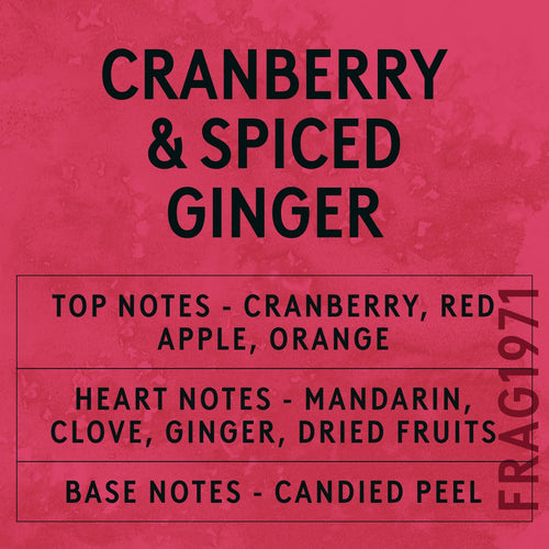 Cranberry & Spiced Ginger fragrance oil - Candle Shack aluminium bottle with dried botanicals on a dark slate background