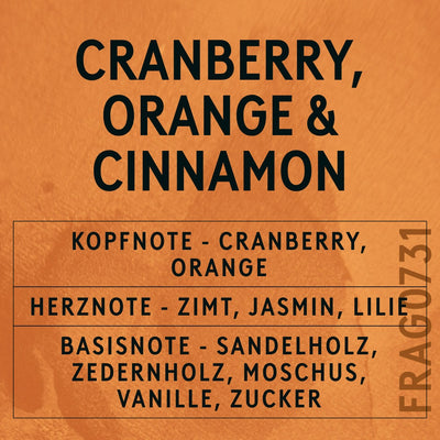 Cranberry, Orange and Cinnamon Fragrance Oil scent card (German)