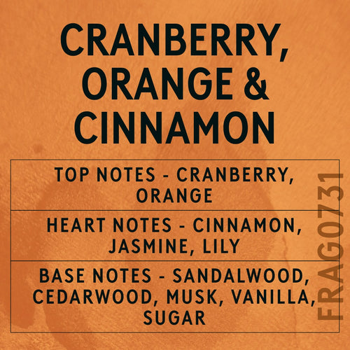 Cranberry, Orange and Cinnamon Fragrance Oil scent card (English)