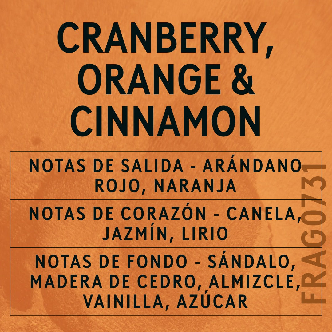Cranberry, Orange and Cinnamon Fragrance Oil scent card (Spanish)