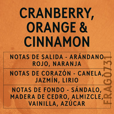 Cranberry, Orange and Cinnamon Fragrance Oil scent card (Spanish)