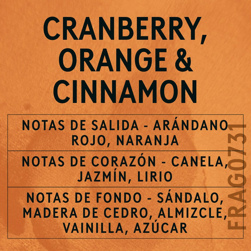 Cranberry, Orange and Cinnamon Fragrance Oil scent card (Spanish)