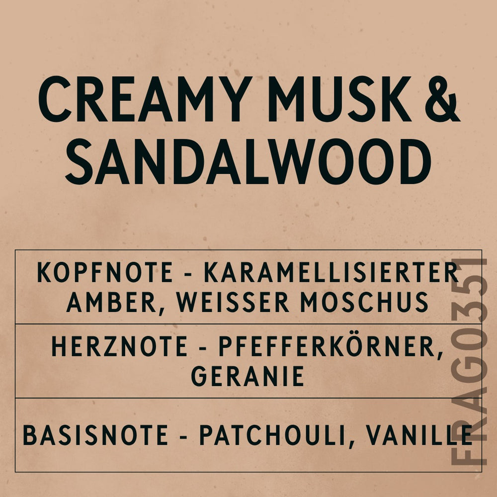 Creamy Musk and Sandalwood Fragrance Oil scent card (German)