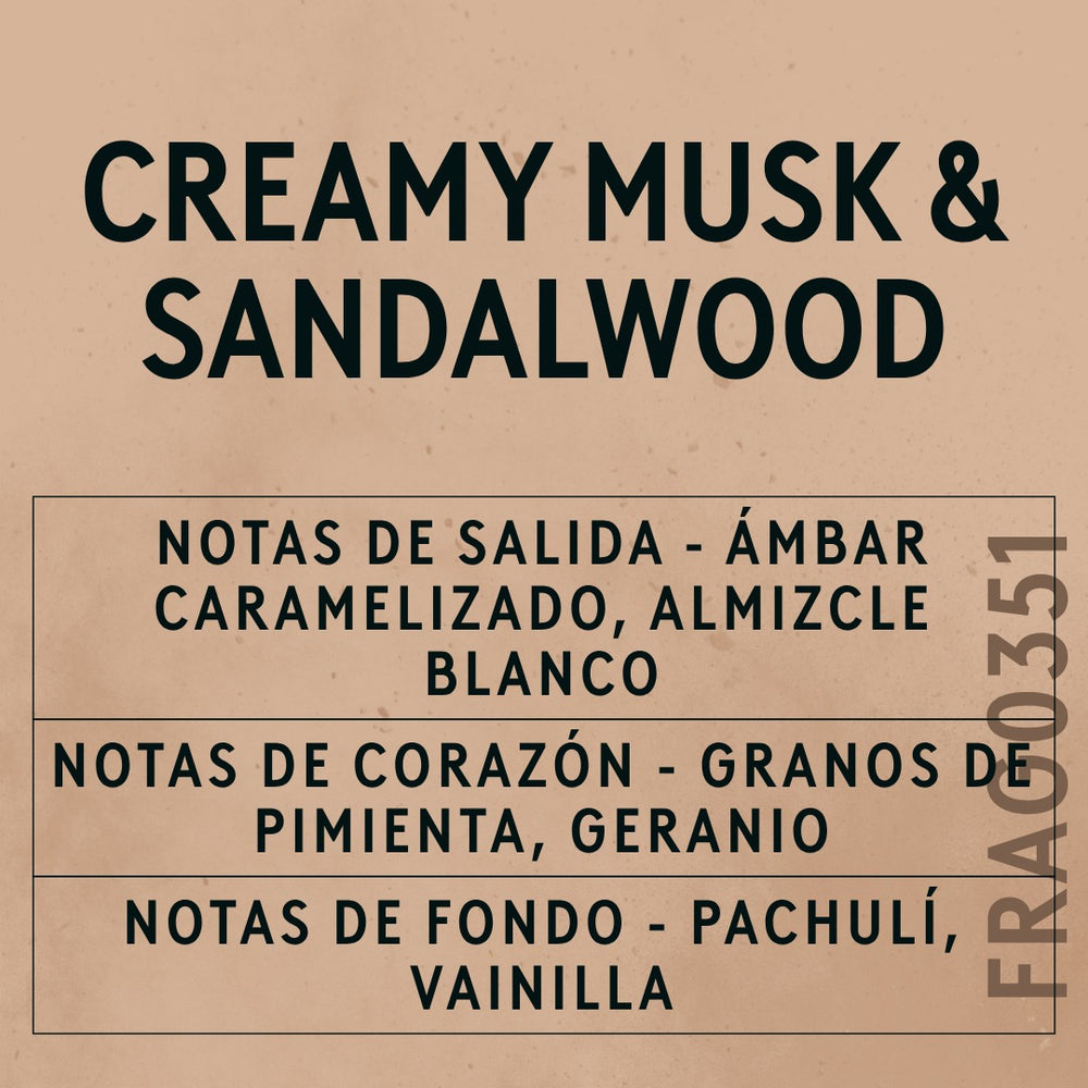 Creamy Musk and Sandalwood Fragrance Oil scent card (Spanish)