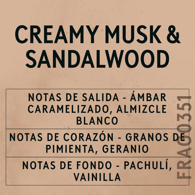 Creamy Musk and Sandalwood Fragrance Oil scent card (Spanish)