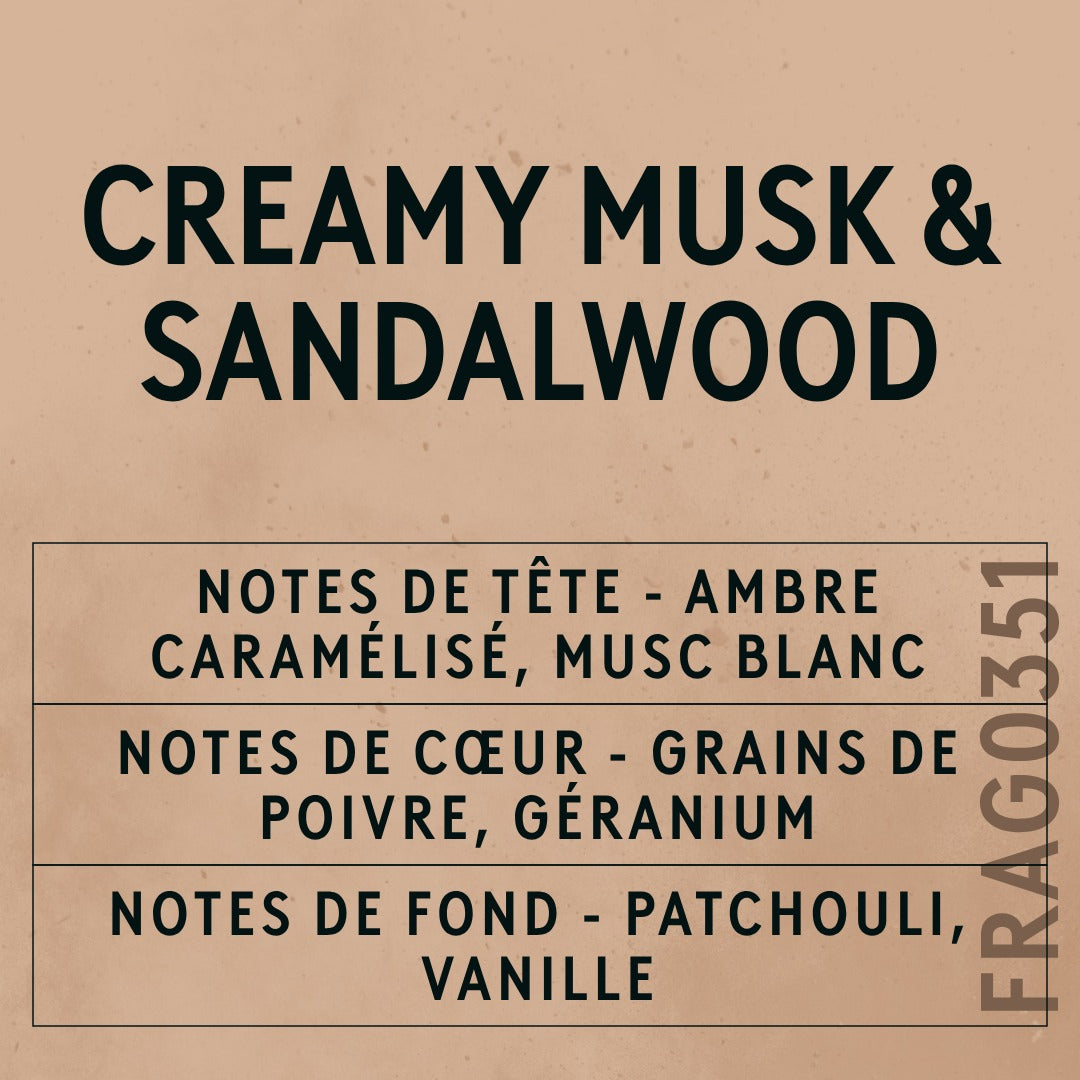 Creamy Musk and Sandalwood Fragrance Oil scent card (French)
