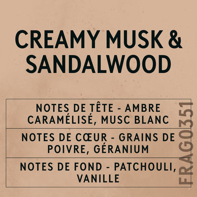 Creamy Musk and Sandalwood Fragrance Oil scent card (French)