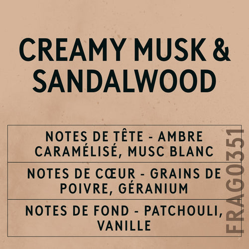 Creamy Musk and Sandalwood Fragrance Oil scent card (French)