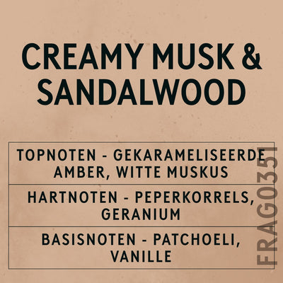 Creamy Musk and Sandalwood Fragrance Oil scent card (Dutch)